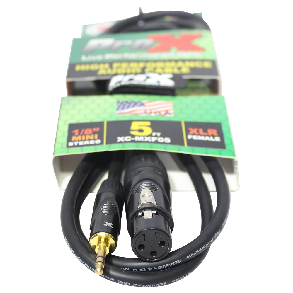 PRO-X- XC-MXM05 - ProX XC-MXM05 Unbalanced Audio Cable 1/8" (3.5mm) TRS Mini to XLR-M - 5 Ft.