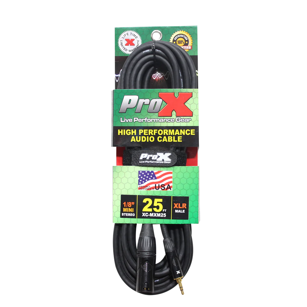 PRO-X- XC-MXM25 - ProX XC-MXM25 Unbalanced 1/8" TRS-M Mini to XLR3-M High Performance Audio Cable - 25 Ft.