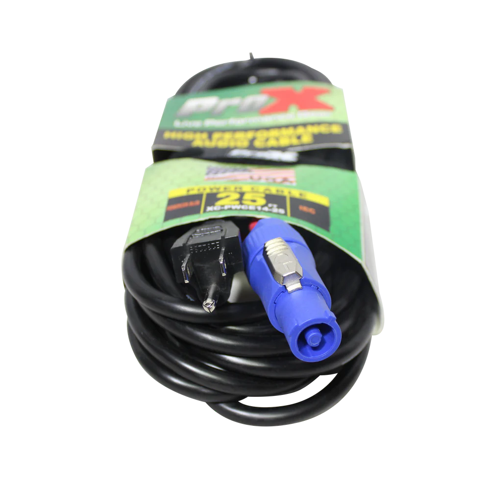 PRO-X- XC-PWCE14-25 - ProX XC-PWCE14-25 14 AWG High Performance Power Cord NEMA 5-15 Edison to PowerCon Blue Male - 25ft