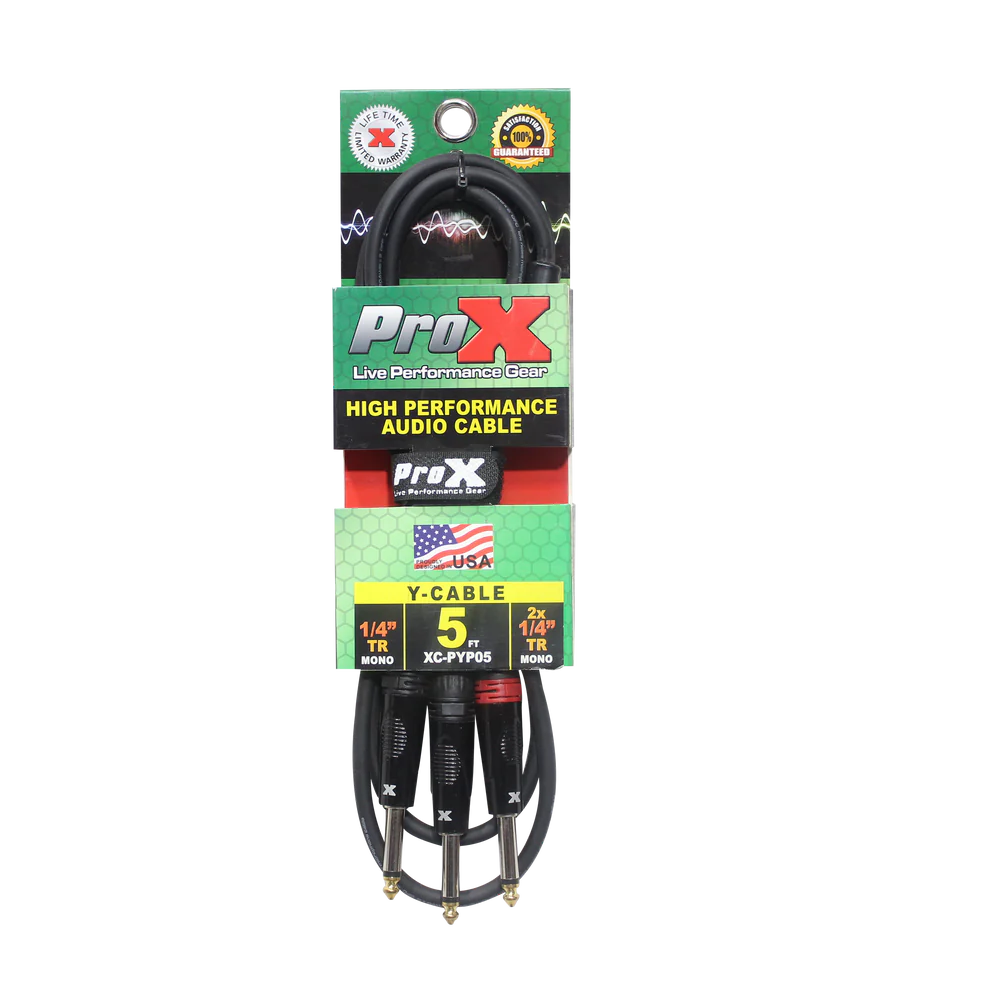 PRO-X- XC-PYP05 - ProX XC-PYP05 1/4" TS-M to Dual 1/4" TS-M High Performance Audio Cable - 5 Ft.