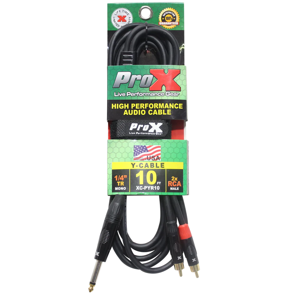 PRO-X- XC-PYR10 - ProX XC-PYR10 Unbalanced 1/4" TS-M to Dual RCA-M High Performance Audio Y Cable - 10 Ft.