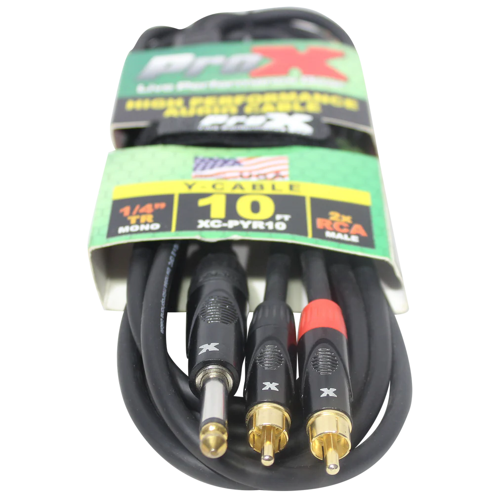 PRO-X- XC-PYR10 - ProX XC-PYR10 Unbalanced 1/4" TS-M to Dual RCA-M High Performance Audio Y Cable - 10 Ft.