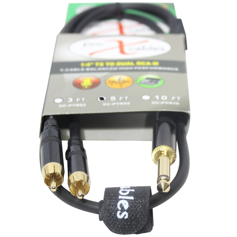 PRO-X- XC-PYR05 - ProX XC-PYR05 Unbalanced 1/4" TS-M to Dual RCA-M High Performance Audio Y Cable - 5 Ft.