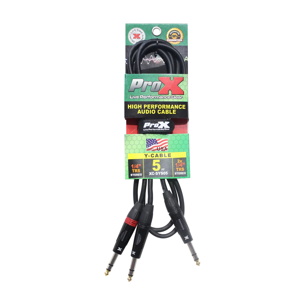 PROX-XC-SYS05 - ProX XC-SYS05 1/4" TRS-M to Dual 1/4" TRS-M High Performance Audio Cable - 5 Ft.