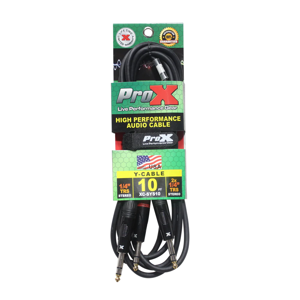 PROX-XC-SYS10 - ProX XC-SYS10 1/4" TRS-M to Dual 1/4" TRS-M High Performance Audio Cable - 10 Ft.