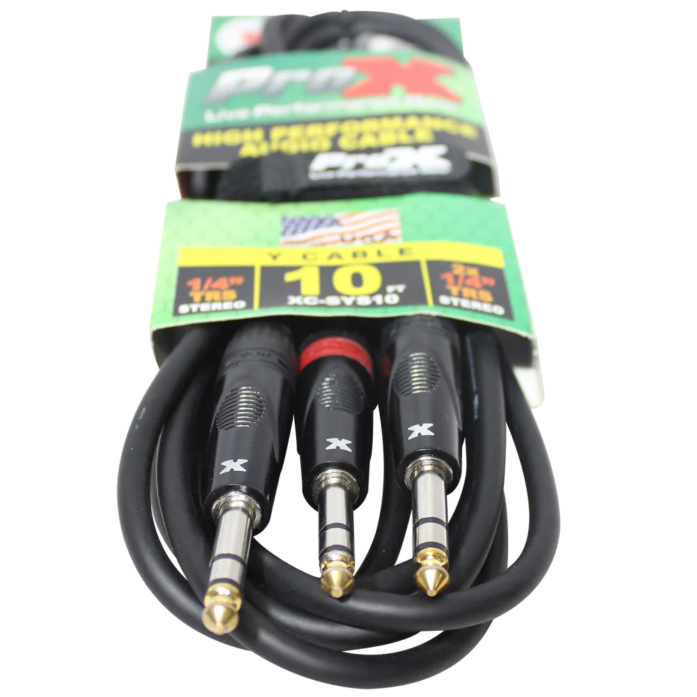 PROX-XC-SYS10 - ProX XC-SYS10 1/4" TRS-M to Dual 1/4" TRS-M High Performance Audio Cable - 10 Ft.
