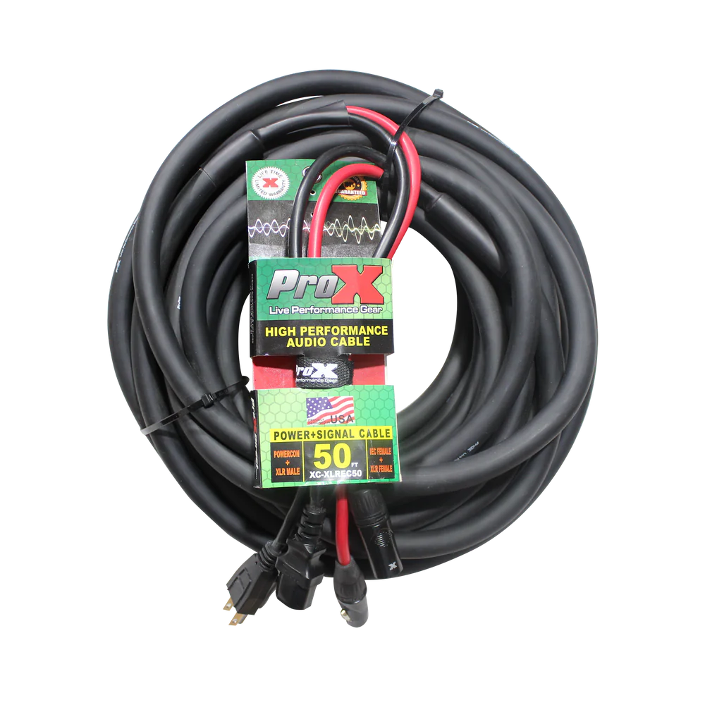 PRO-X- XC-XLREC50 - ProX XC-XLREC50 Power Cord/Audio Cable IEC Female to NEMA 15P & Balanced XLR-M to XLR-F - 50ft