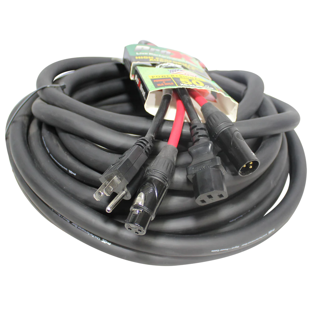 PRO-X- XC-XLREC50 - ProX XC-XLREC50 Power Cord/Audio Cable IEC Female to NEMA 15P & Balanced XLR-M to XLR-F - 50ft