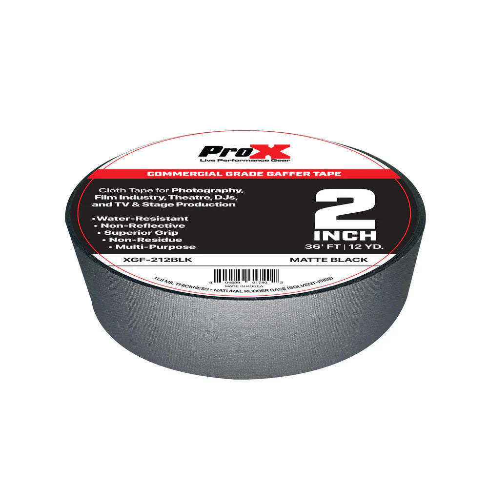 ProX XGF-212BLK 2in Commercial Grade Gaffer Tape Pros Choice Non-Residue 36ft (Matte Black)