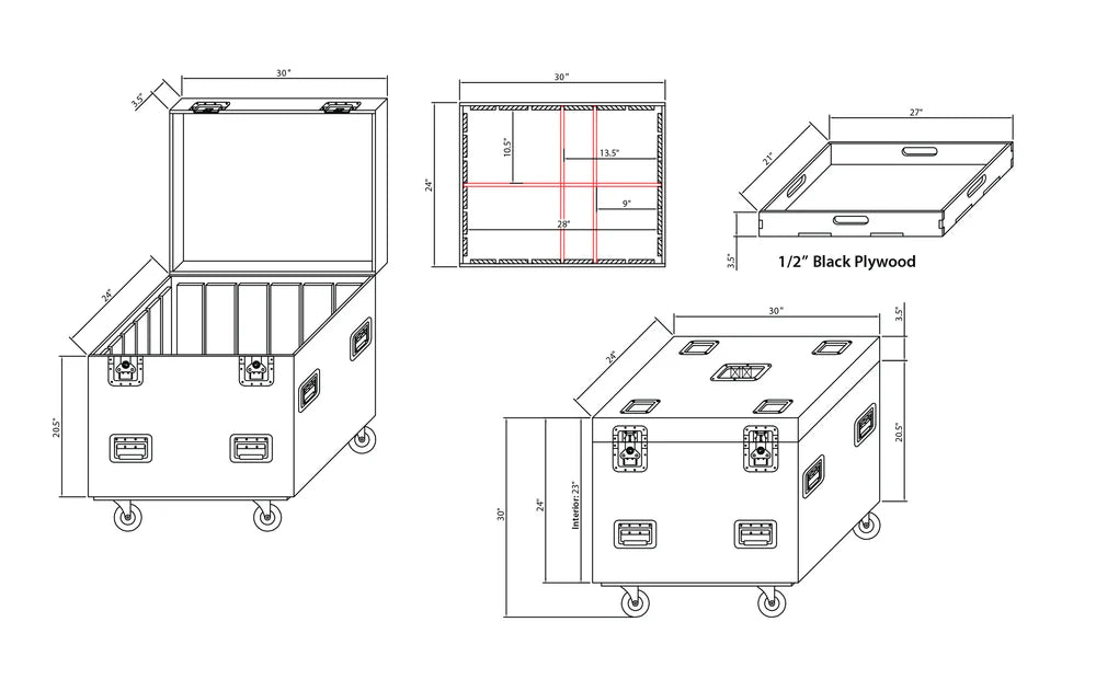 PRO-X- XS-UTL243030W MK2 - ProX XS-UTL243030W-MK2 TruckPaX Heavy-Duty Truck Pack Utility Flight Case W-Divider and Tray Kit