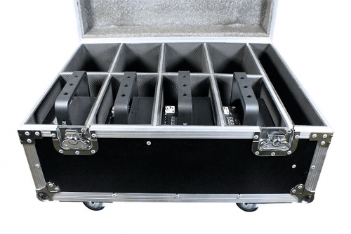 DICE 6 BW CASE - 6 fixtures of 7x 12W RGBAW+UV 6-in-1 LEDs, and super long-life internal Lithium-Ion battery system with charging rolling case of 8 units.