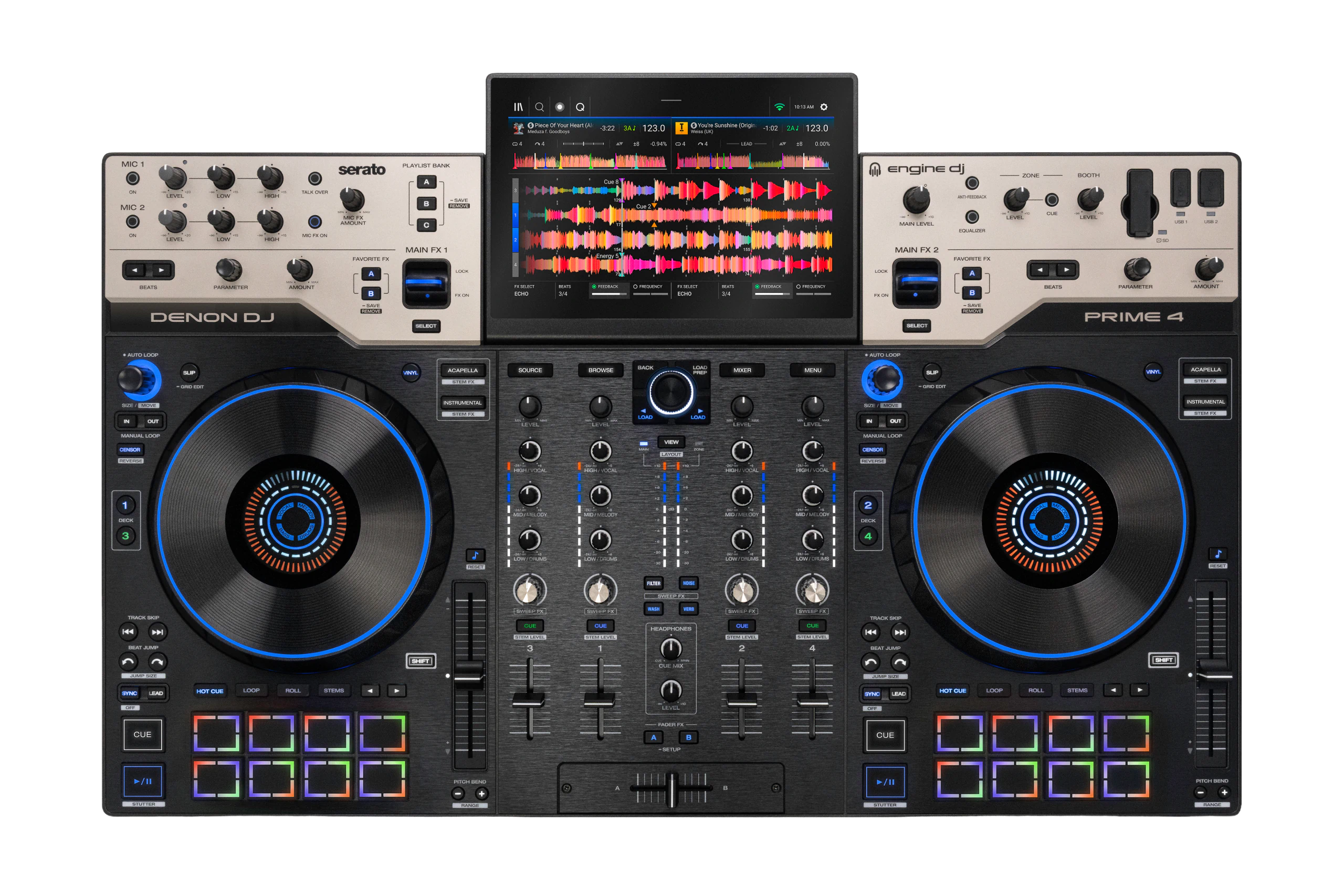 DENON DJ PRIME 4 G2 - 4-Channel Standalone DJ System with Built-in FX, Lighting Output, and Stems