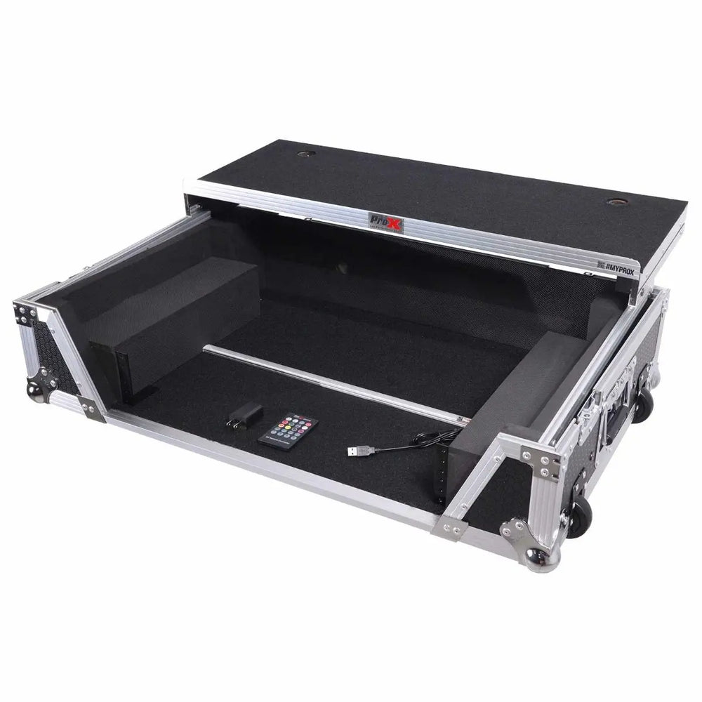PRO-X- XS-REV71K2U WLT LED - Flight Case for Pioneer DDJ-REV7 & DDJ-1000/SRT with 2U Rackspace/Laptop Shelf/Wheels