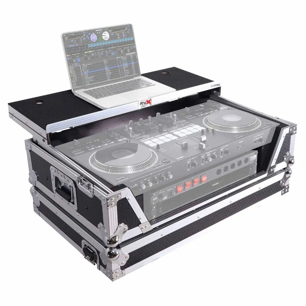 PRO-X- XS-REV71K2U WLT LED - Flight Case for Pioneer DDJ-REV7 & DDJ-1000/SRT with 2U Rackspace/Laptop Shelf/Wheels