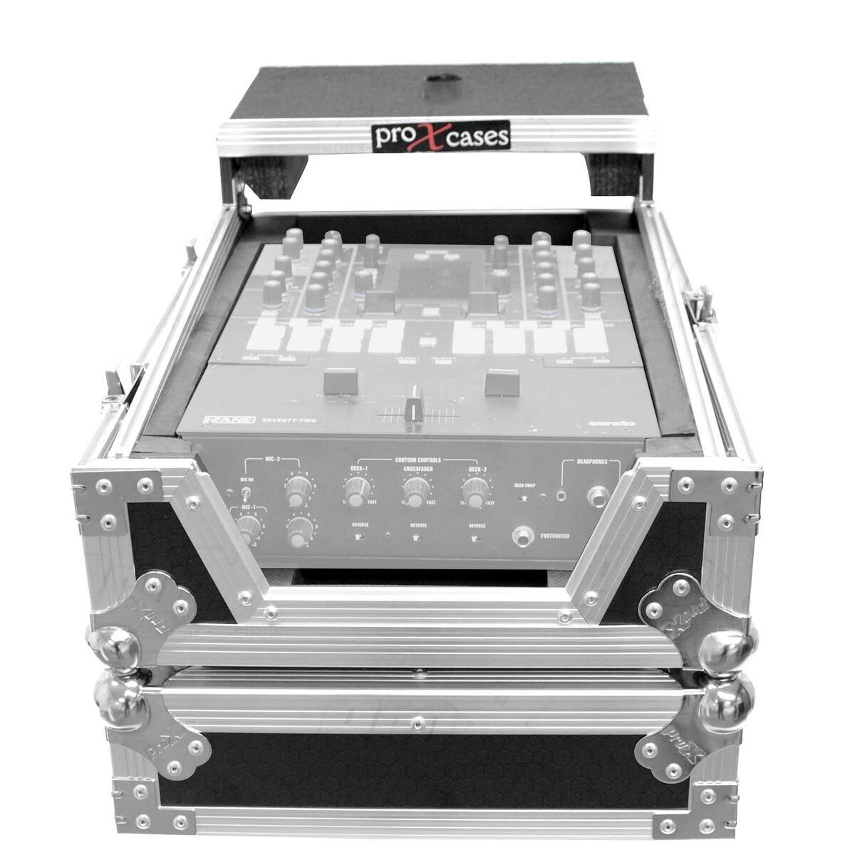 PRO-X- XS-RANE72LTMK11 - ATA-300 Style Gig Ready Flight/Road Case w/Laptop Shelf for Rane Seventy-Two DJ Mixer - 11" (Silver on Black)