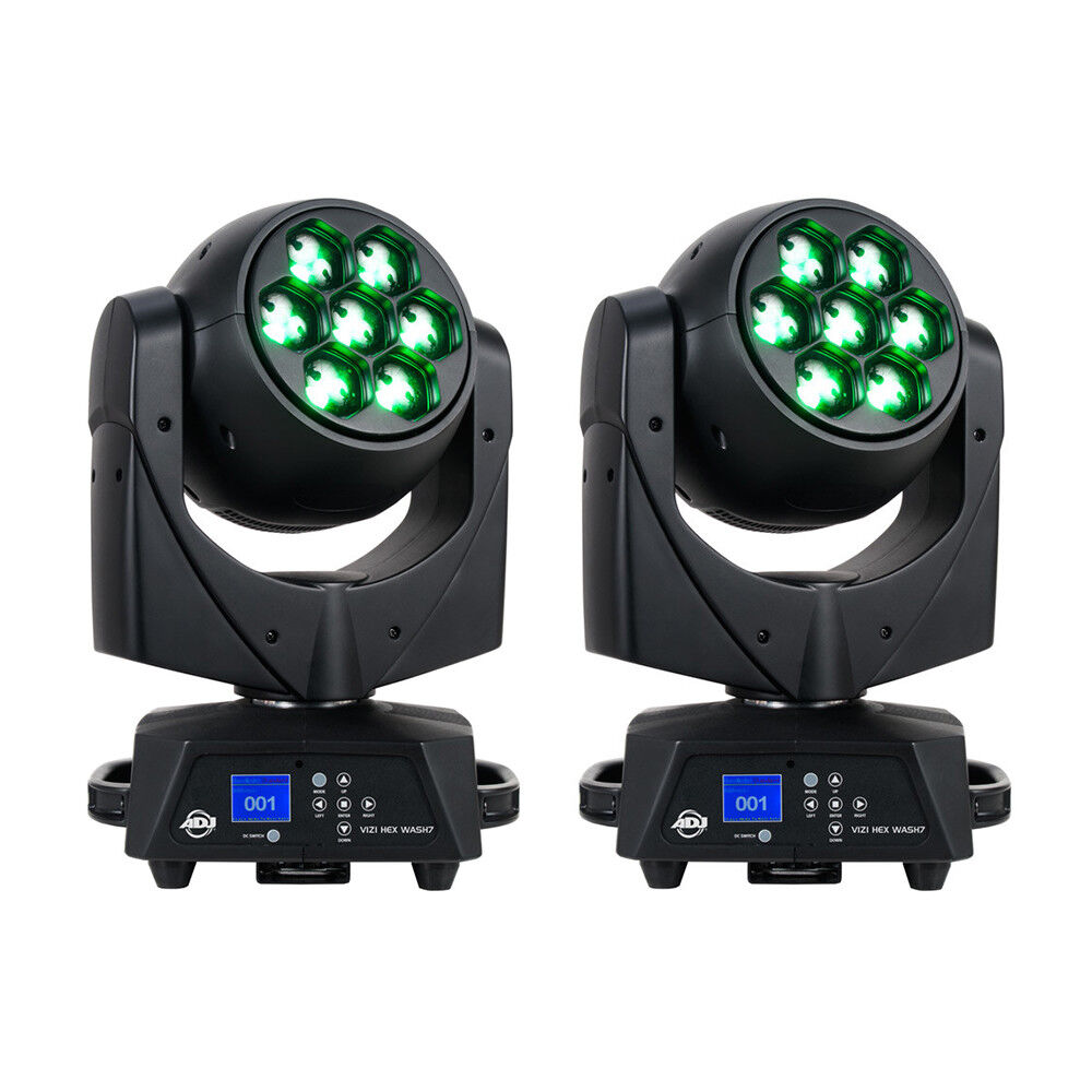 AMERICAN DJ VIZI-HEX-WASH-7 (OPEN BOXES-THE PAIR) 105W variable zoom (5 ~ 55-degrees) and seven 15W HEX (RGBWA+UV) LEDs