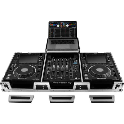Odyssey FZGS12CDJWXD2 Case DJ Gear - Odyssey Extra-Deep Coffin Flight Case with Glide Platform for 12" DJ Mixer and Two Large-Format Media Players - Black and Silver