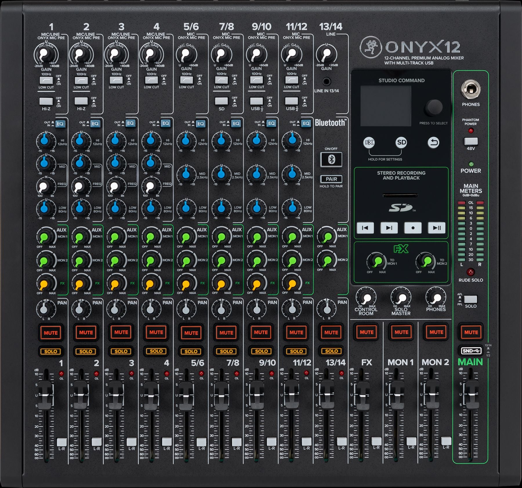 MACKIE ONYX12 - 12-Channel Premium Analog Mixer with Multi-Track USB recording.