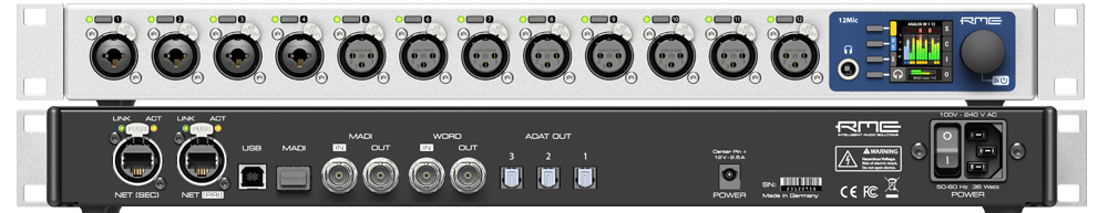 RME 12 Mic -12-Channel, digitally controlled High-End Mic Preamp with integrated MADI and AVB, 19" 1RU