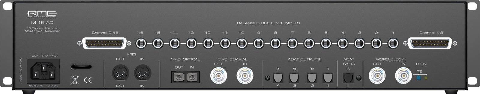 RME M-16 AD - 16-Channel, High-End Analog to MADI/ADAT Converter, 19", 2RU