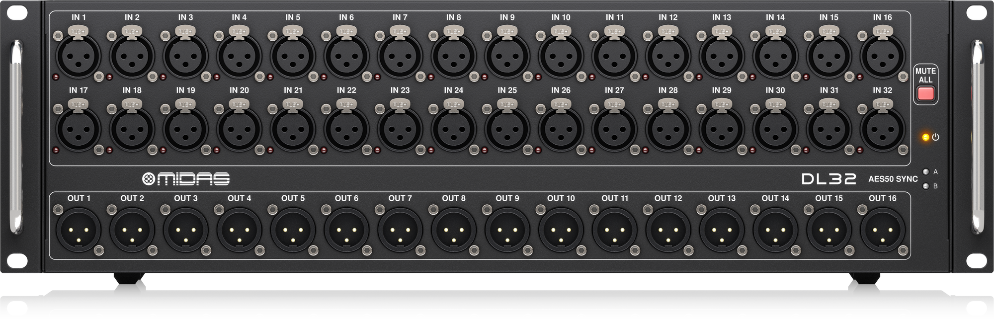 MIDAS DL32 (CONTACT US TO CONFIRM PRICE ANDS AVAILABILITY) 32 Input, 16 Output Stage Box with 32 Midas Microphone Preamplifiers, ULTRANET and ADAT Interfaces