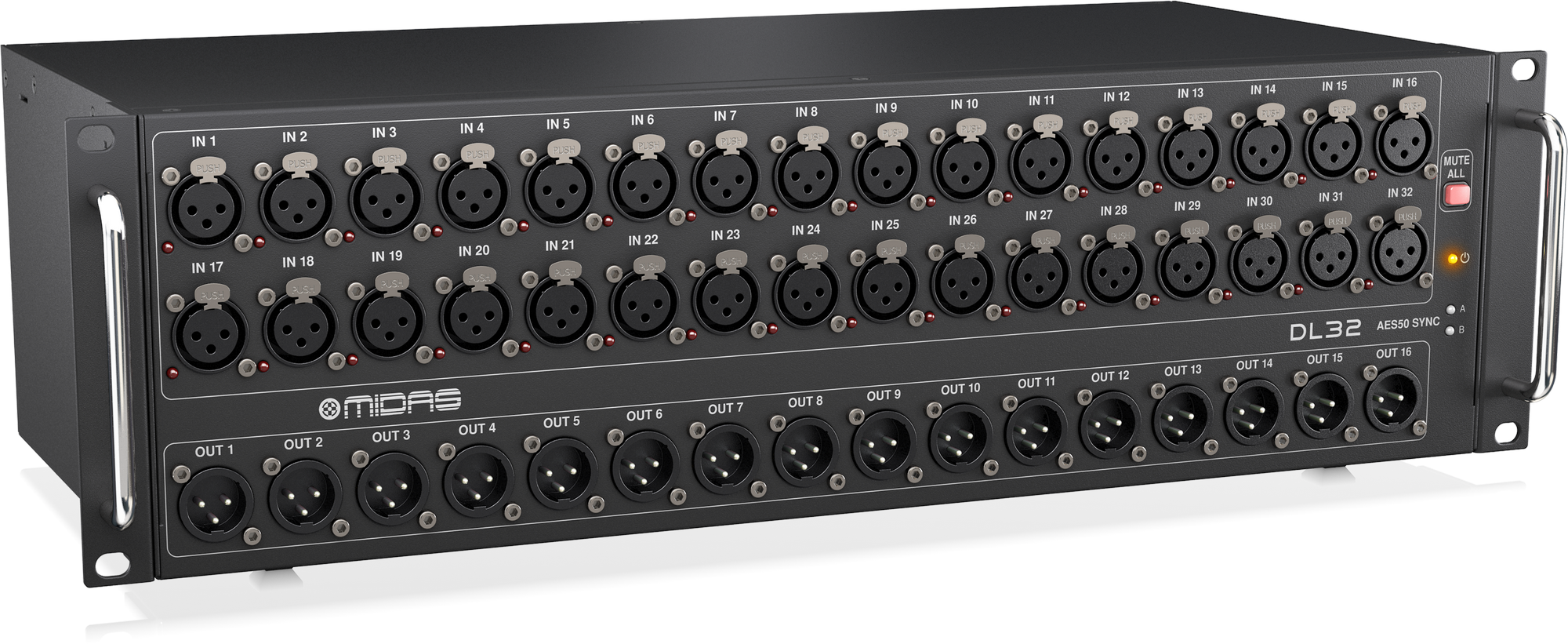 MIDAS DL32 (CONTACT US TO CONFIRM PRICE ANDS AVAILABILITY) 32 Input, 16 Output Stage Box with 32 Midas Microphone Preamplifiers, ULTRANET and ADAT Interfaces
