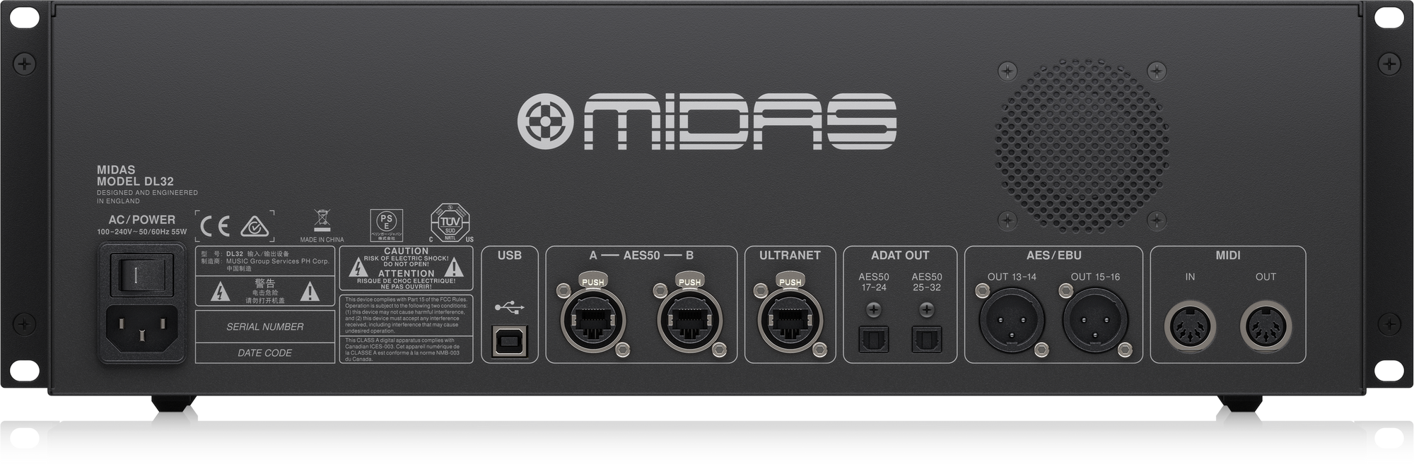 MIDAS DL32 (CONTACT US TO CONFIRM PRICE ANDS AVAILABILITY) 32 Input, 16 Output Stage Box with 32 Midas Microphone Preamplifiers, ULTRANET and ADAT Interfaces