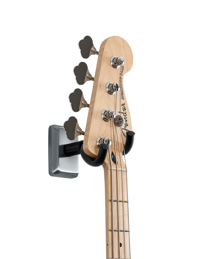 GATOR GFW-GTR-HNGRSCH GFW Guitar Wall Hanger w Satin Chrome Finish - Chrome Wall Mount Guitar Hanger