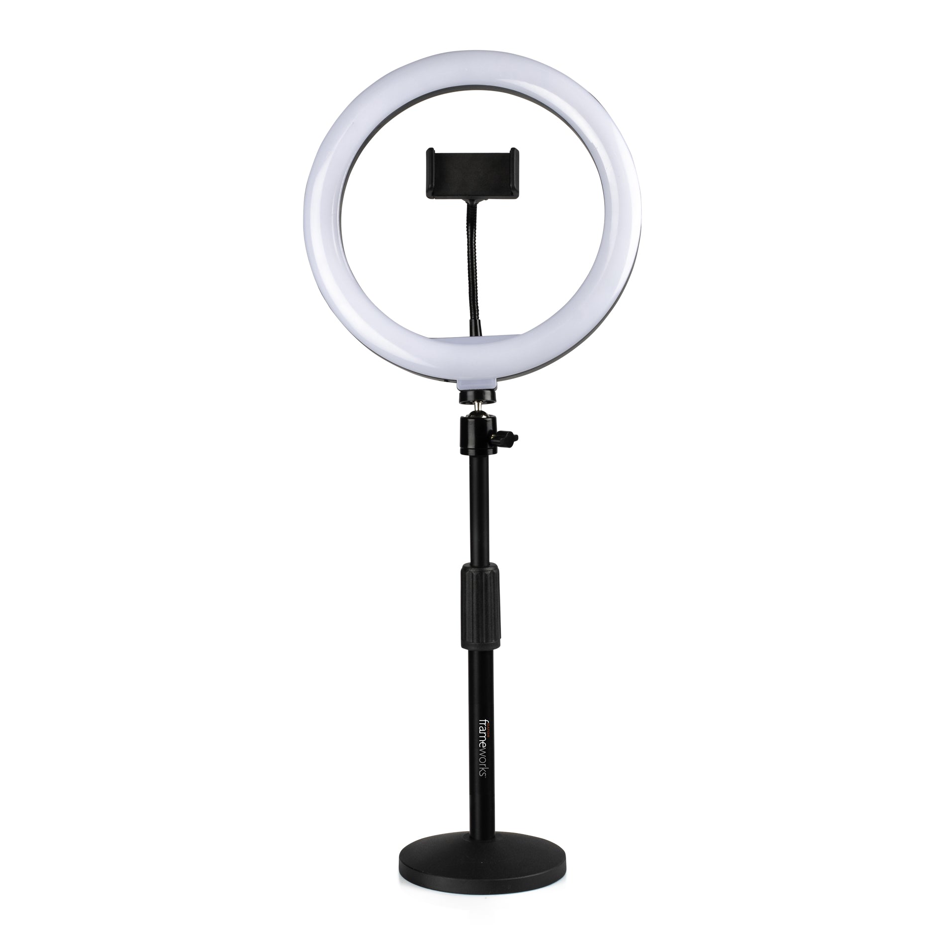 GATOR GFW-RINGLIGHTDSKTP Desktop Roundbased Stand with One Ring Light and Phone Holder