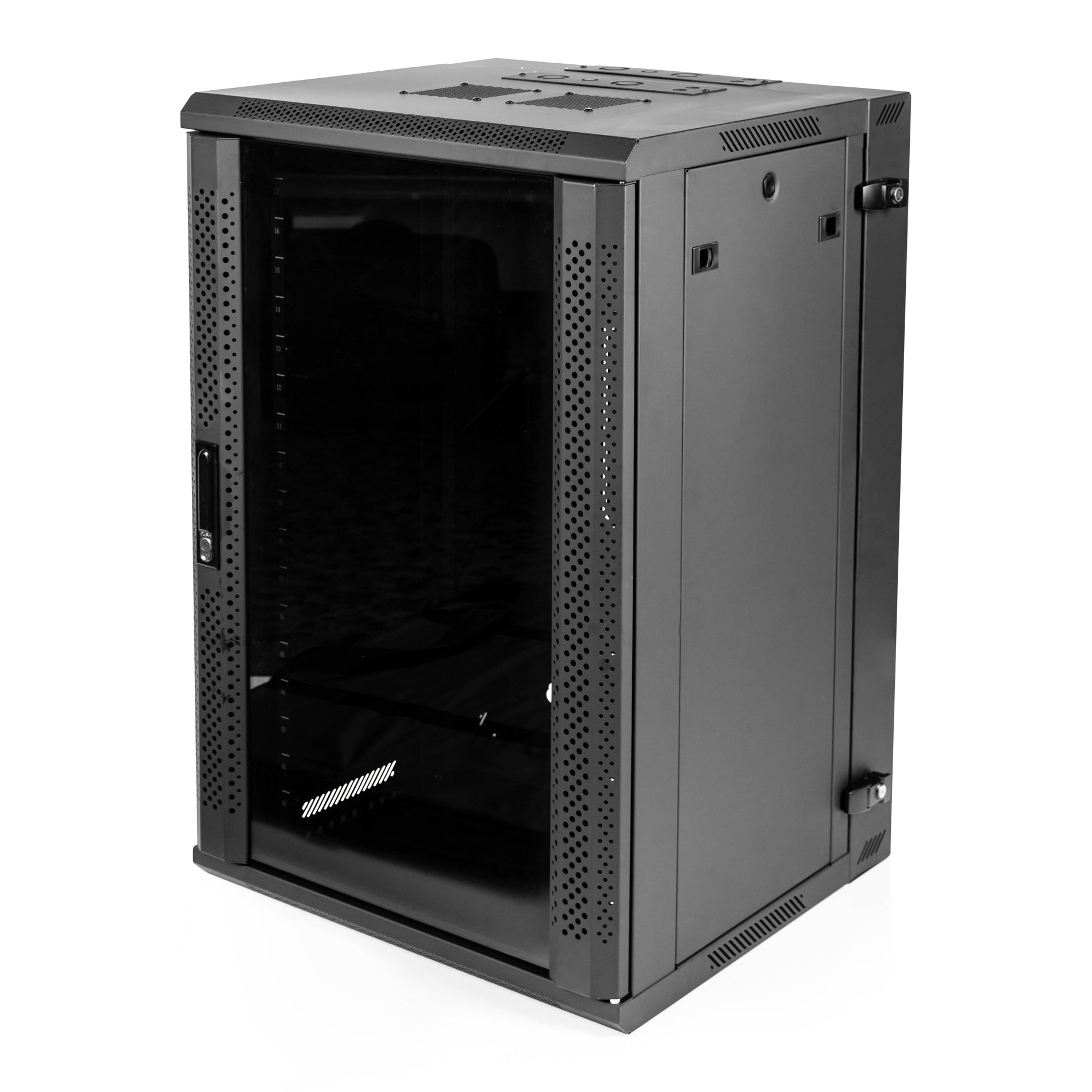 GATOR GRW2018509 18U hinged wall rack, 21" Deep, vented glass front door - 18U, 21″ Deep Sectional Wall Rack, Glass Door