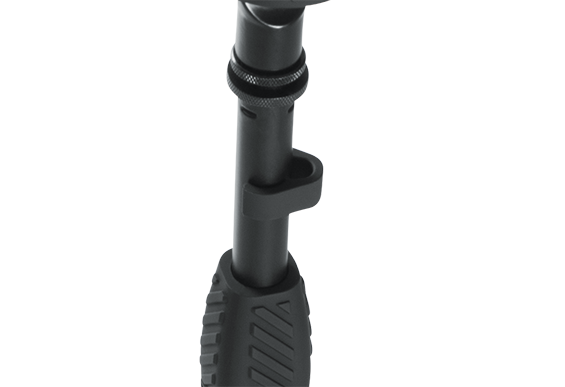 GATOR GFW-MIC-2120 Deluxe tripod mic stand with telescoping boom and deluxe one handed clutch. Heavy duty steel construction with collapsible tripod legs and removable red safety trim on feet.