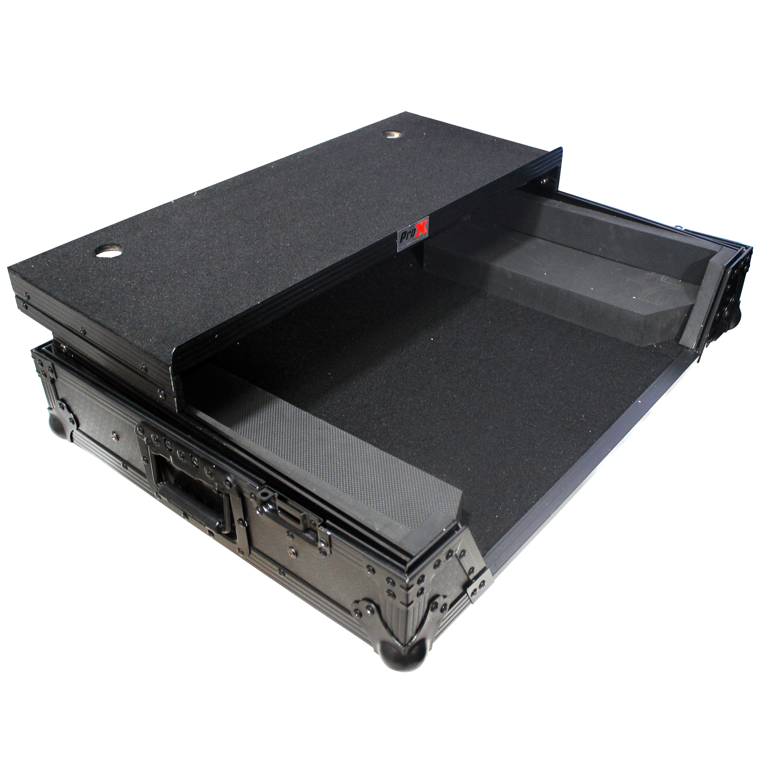 PROX-XS-DJ808WLTBL - Flight Case for Roland DJ-808 or Denon MC7000 Digital Controller W-Wheels & Sliding Laptop Shelf | Black on Black