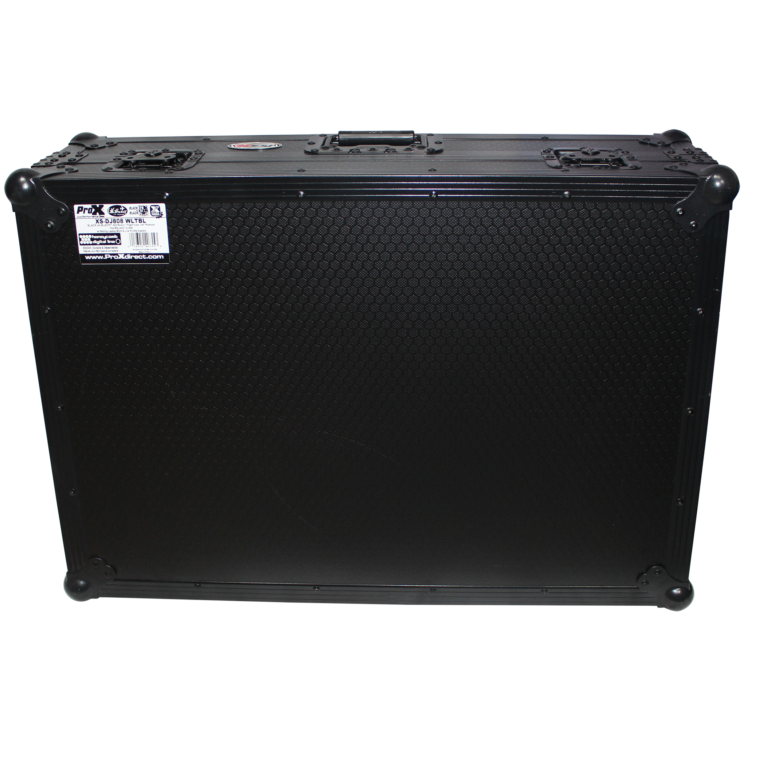 PROX-XS-DJ808WLTBL - Flight Case for Roland DJ-808 or Denon MC7000 Digital Controller W-Wheels & Sliding Laptop Shelf | Black on Black