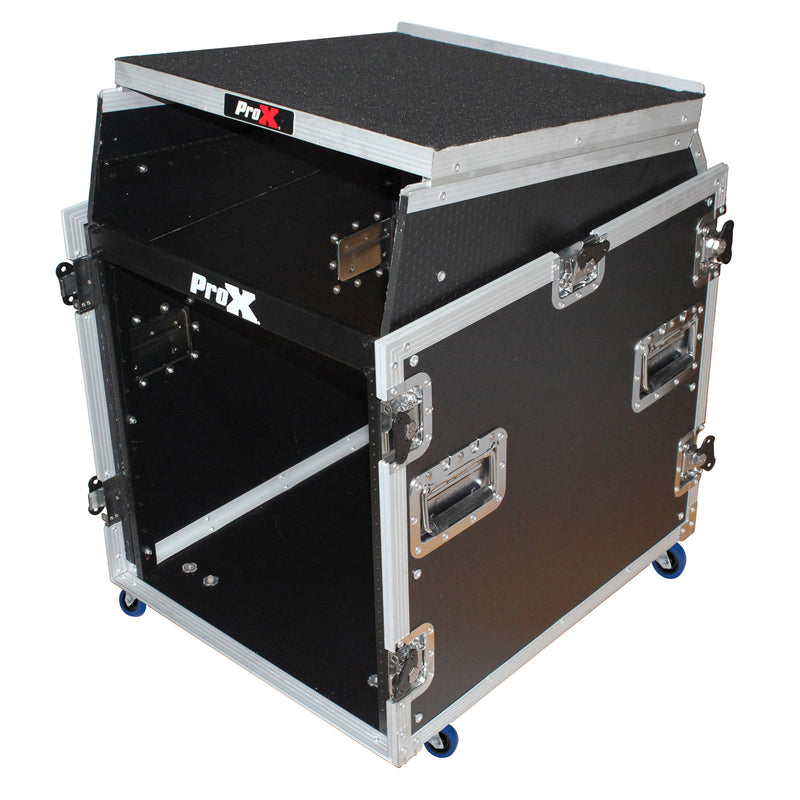 PROX-T-12MRSS13ULT Road Case- 13U Top Mixer-DJ 12U Rack Combo Flight Case W-Laptop Shelf and Casters