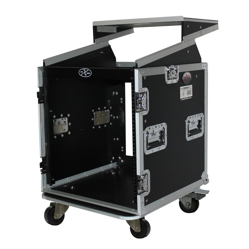 PROX-T-12MRLT Road Case - T-12MRLT 12U Rack Front load x 10U Top Mixer DJ Combo Flight Case w/Laptop Shelf & Casters