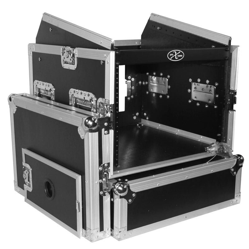 PROX-T-8MRLT Road Case - Flight Case DJ Combo 8U Rack x 10U Top Mixer W-Laptop Shelf