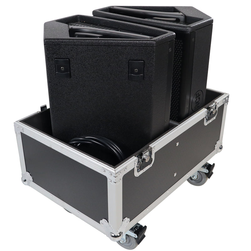 PROX-X-RCF-NX12-SMAX2W Speaker Road Case - Stage Monitor Flight Case For 2 RCF NX 12-SMA W/4" Wheels