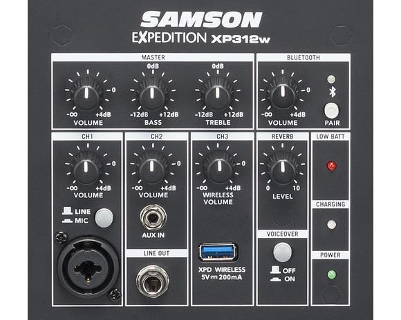 SAMSON XP312W-K Rechargeable Portable PA with Handheld Wireless System and Bluetooth 300W