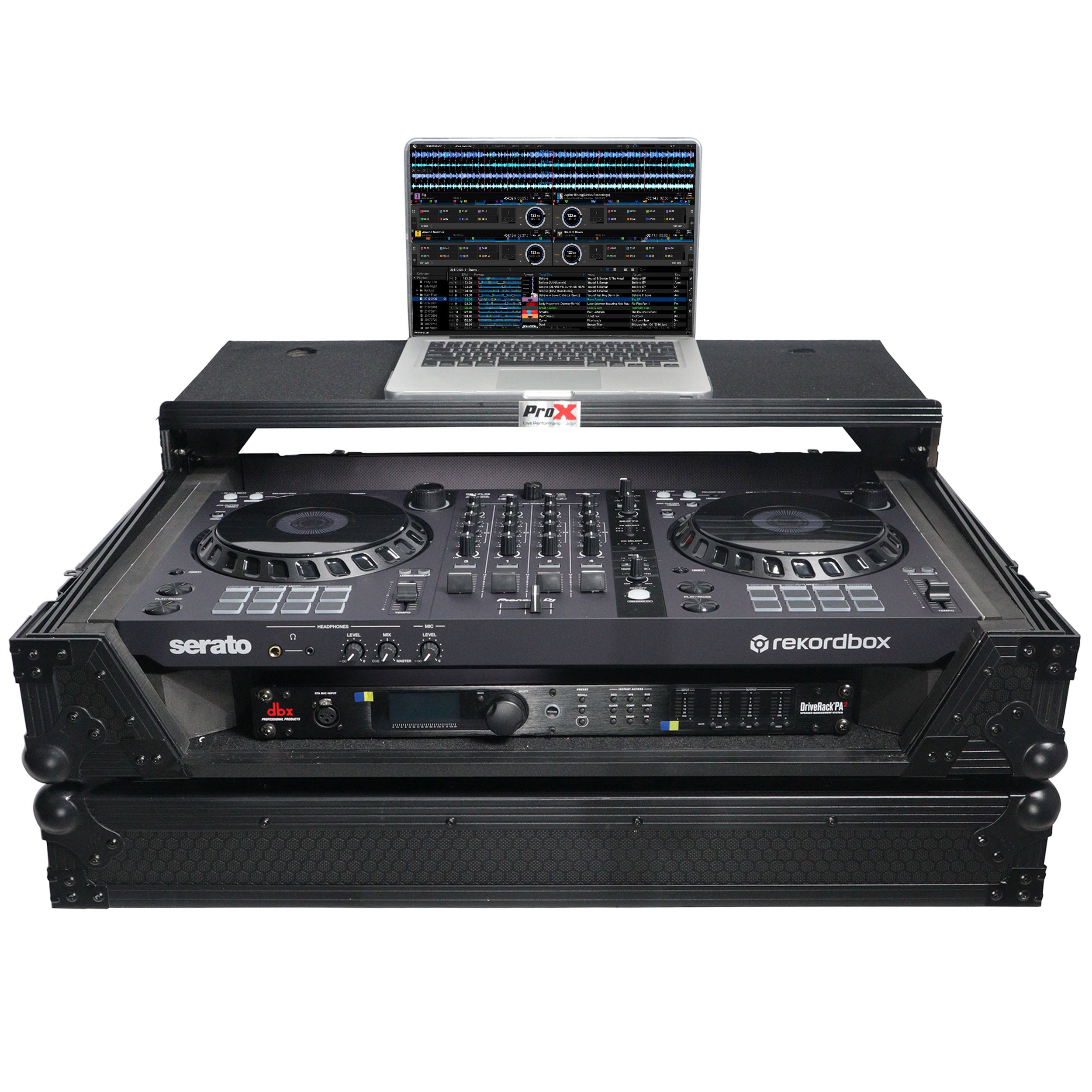 PROX-XS-DDJFLX6 WLTBL - Flight Case for Pioneer DDJ-FLX6 W/ Glide Sliding Laptop Shelf and Wheels Black on Black Hardware