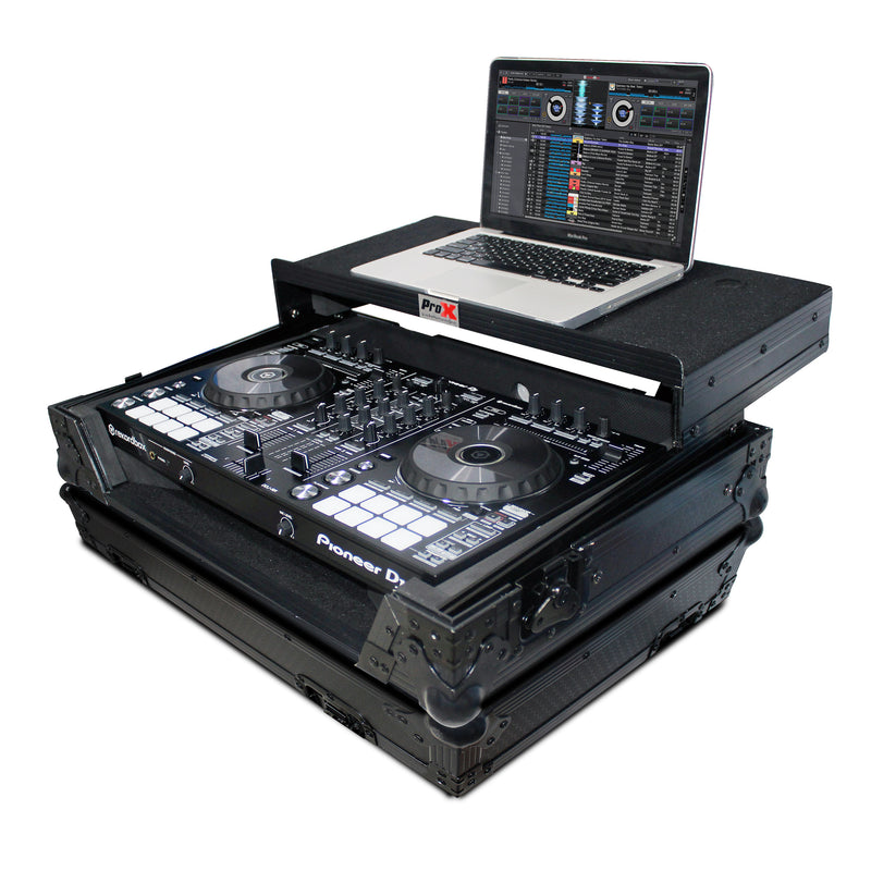 PROX-XS-DDJRR LTBL - Flight Case For Pioneer DDJ-RR & DDJ-SR2 Digital Controller W-Sliding Laptop Shelf - Black on Black