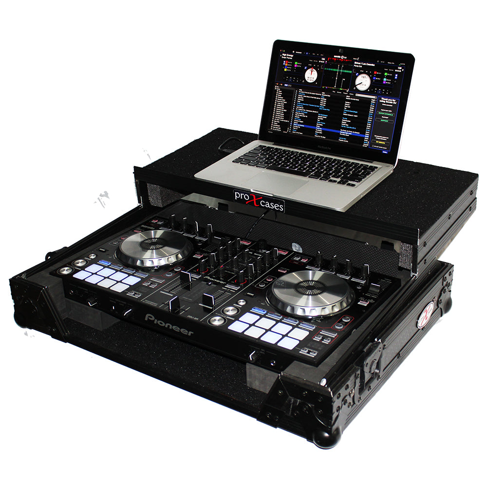 PROX-XS-DDJRR LTBL - Flight Case For Pioneer DDJ-RR & DDJ-SR2 Digital Controller W-Sliding Laptop Shelf - Black on Black