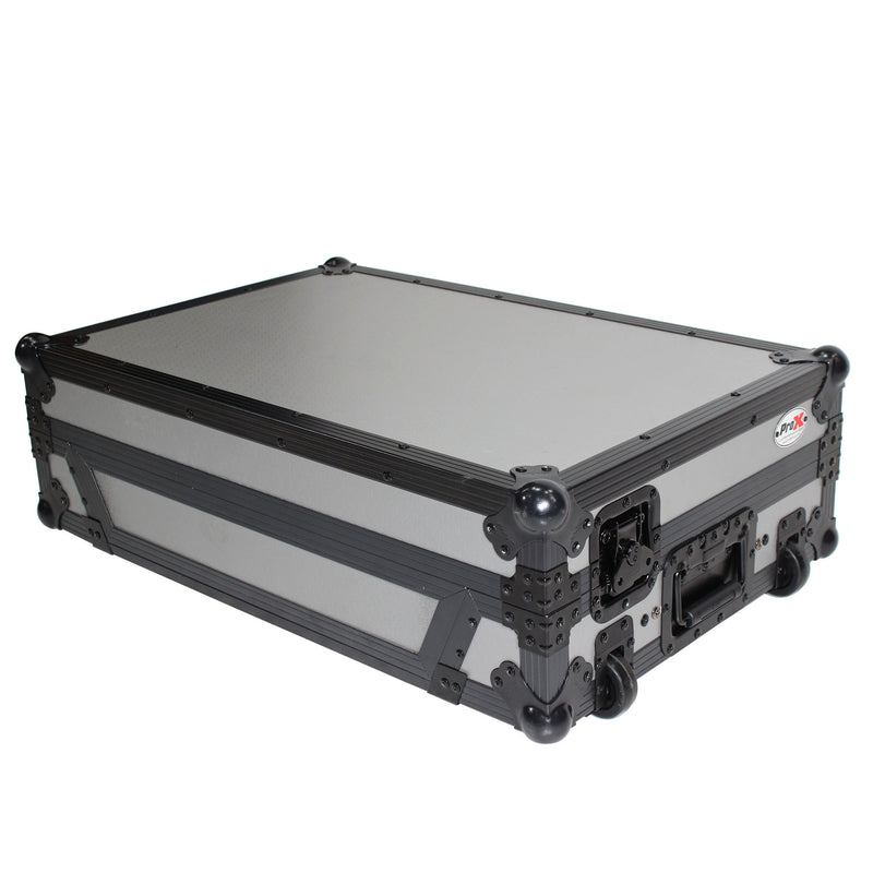 PROX-XS-DDJSX WLTGB LED - Flight Case For Pioneer DDJ-SX & DDJ-RX Series Digital Controllers W-LED | Sliding Laptop Shelf | Wheels | Black on Gray
