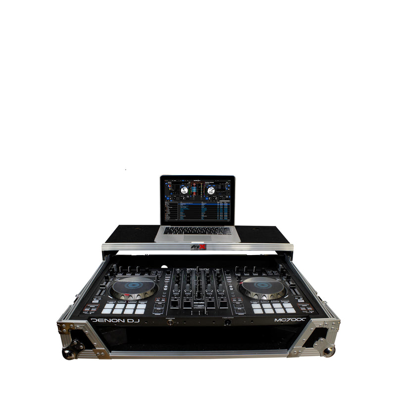 PROX-XS-DJ808WLT - Flight Case for Roland DJ-808 or Denon MC7000 Digital Controller W-Wheels and Sliding Laptop Shelf