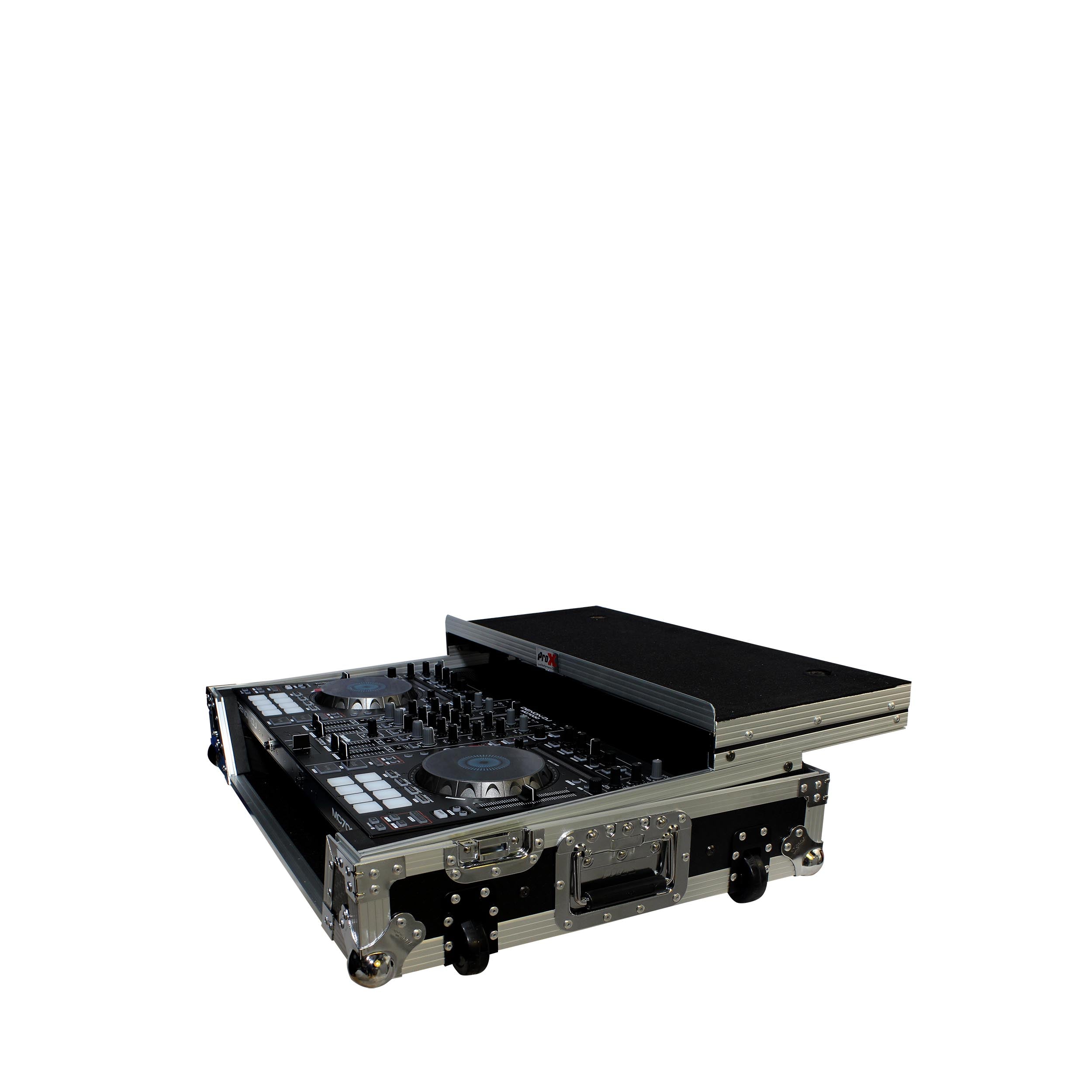 PROX-XS-DJ808WLT - Flight Case for Roland DJ-808 or Denon MC7000 Digital Controller W-Wheels and Sliding Laptop Shelf