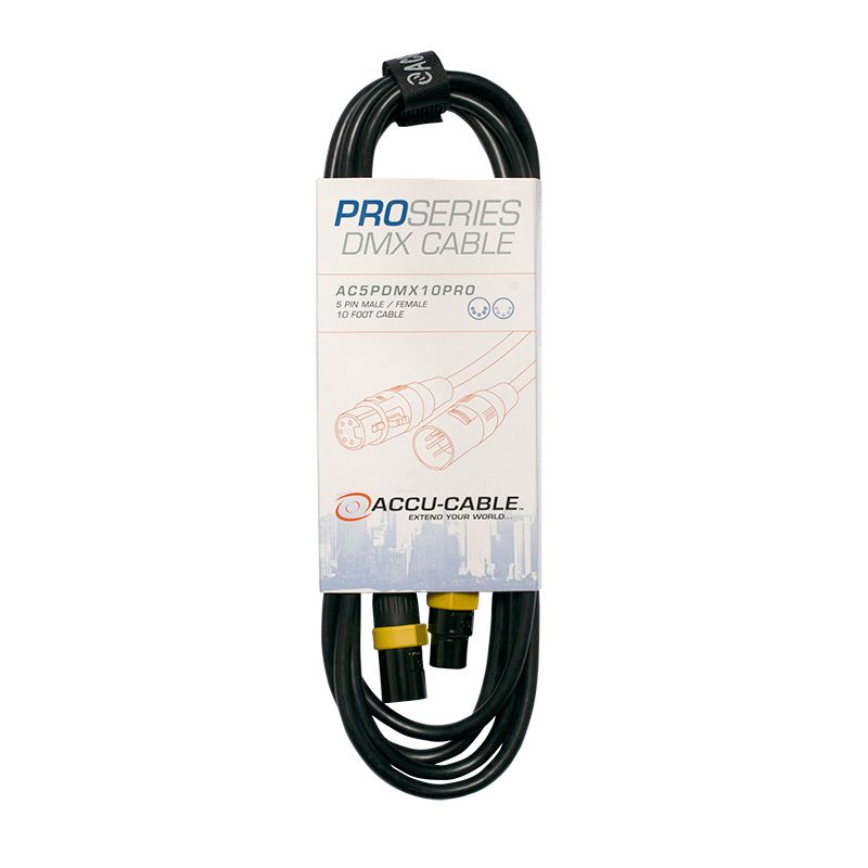 ACCU CABLE AC5PDMX10PRO - Pro Series 10-foot DMX Cable - 5-pin male to 5-pin female connection