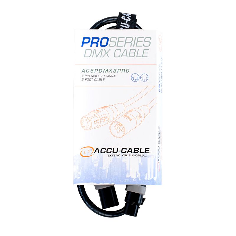 ACCU CABLE AC5PDMX3PRO - Pro Series 3-foot DMX Cable - 5-pin male to 5-pin female connection