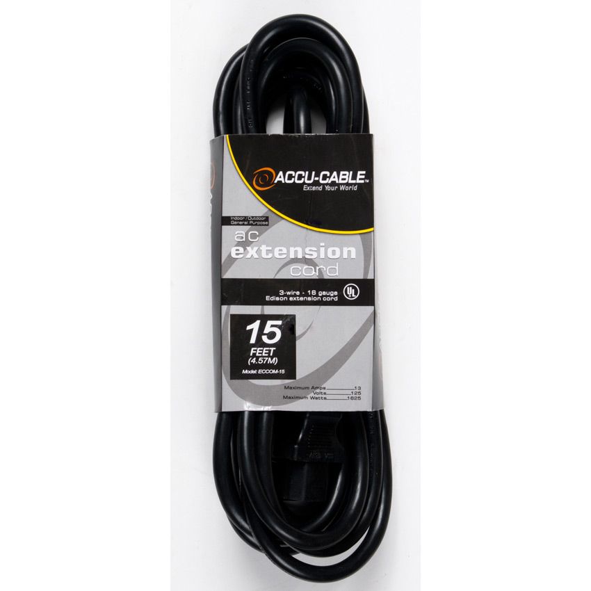 ACCU CABLE ECCOM-15 - 15-foot IEC male to IEC female black AC extension Cord