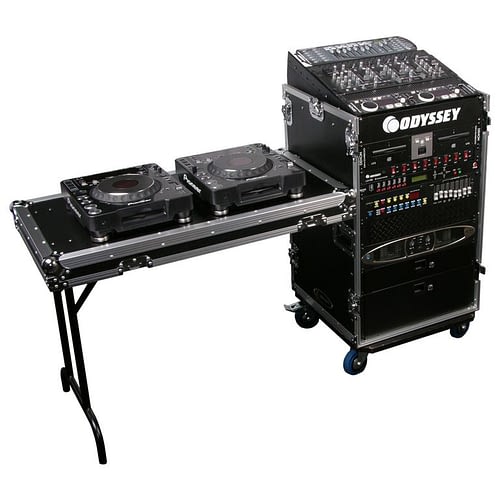 Odyssey FZ1116WDLX Case Rackmount - Odyssey FZ1116WDLX - 11U Top Slanted 16U Vertical Pro Combo Rack with Side Table and Casters