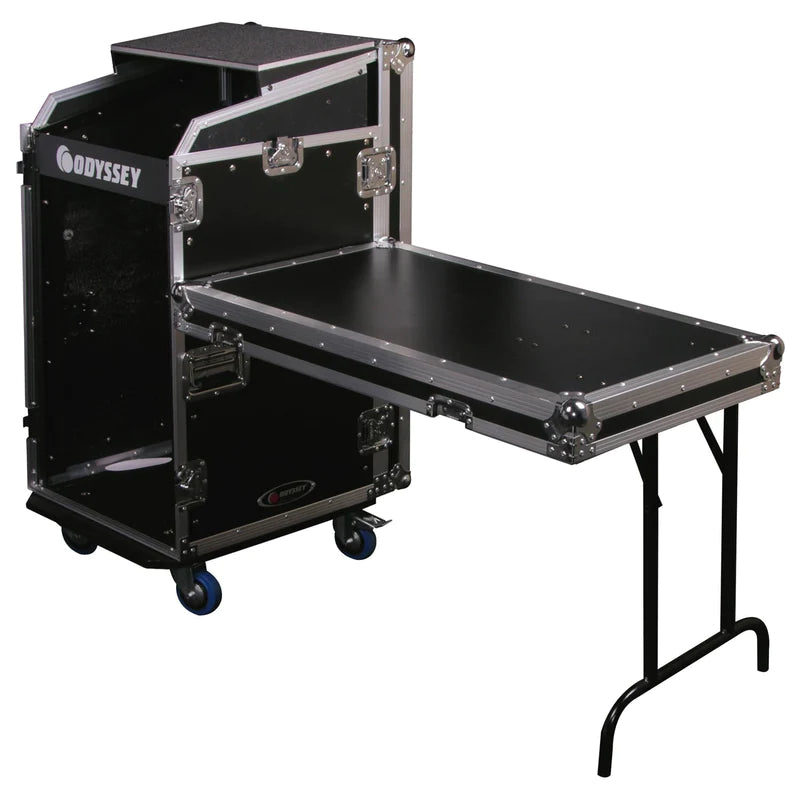 Odyssey FZGS1116WDLX Case Rackmount - Odyssey FZGS1116WDLX - Deluxe 11U Top Slanted 16U Bottom Vertical Pro Combo Rack with Casters, Side Table, and Glide Platform