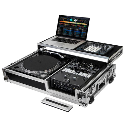 Odyssey FZGS1BM10W Case DJ Gear - Odyssey FZGS1BM10W - Reversible 10″ Format DJ Mixer and One Battle Position Turntable Coffin Flight Case with Glide Platform